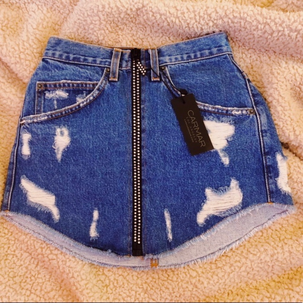 lf stores camar denim bedazzled skirt